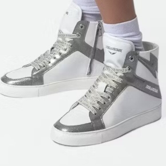 Zadig & Voltaire ZV1747 High Flash High-Top Sneakers Silver - Picture 1 of 16